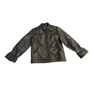 LJYH Kid Faux Black Leather Zip‎ Jacket Size 5-6 Boy Punk Emo Edgy Rock Cool